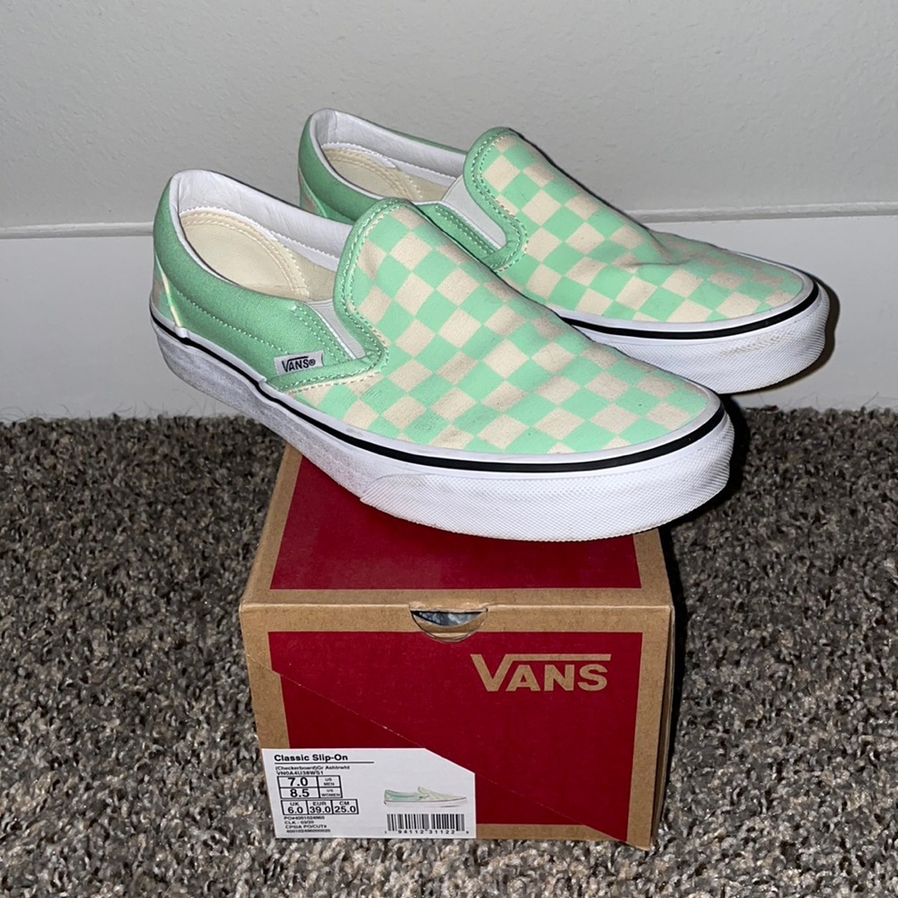 Vans Green Checkered Slip-ons 8.5